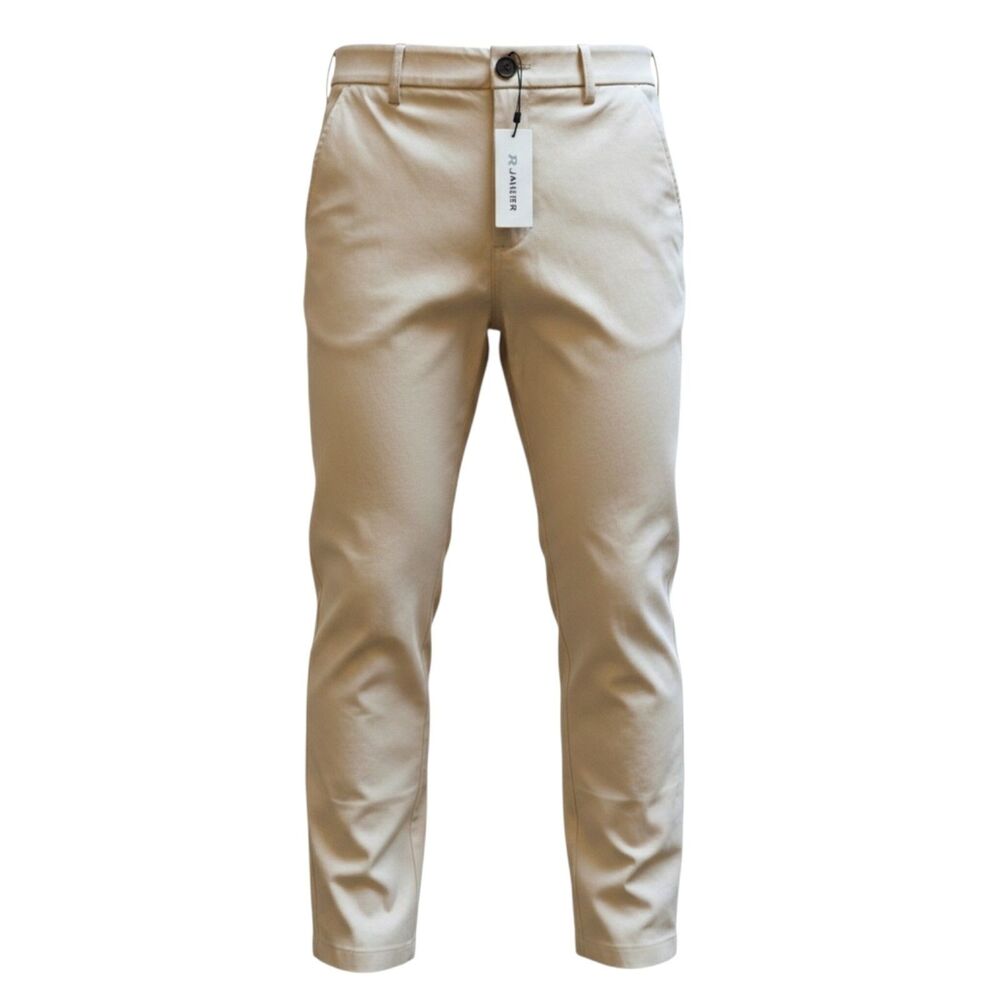 JMIERR Men's Beige Chino Pants 38 Slim Tapered Stretch Twill Flat Front
